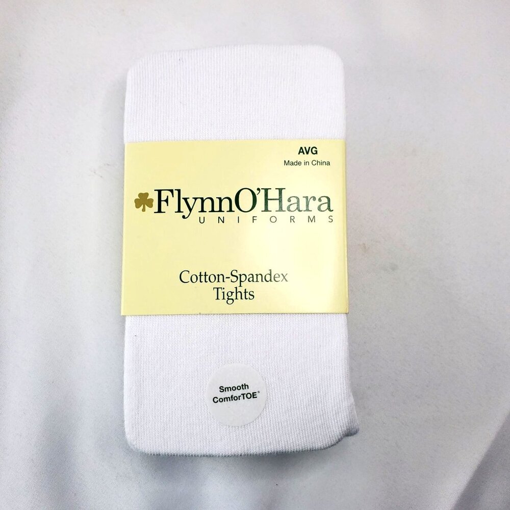 Flynn & OHara Cotton-Spandex White Tights AVG Smooth Comfort Toe - Picture 1 of 7